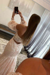 Peach Sweetheart Sheer Lace Corset Mermaid Prom Dress Formal Evening Gown DMP284